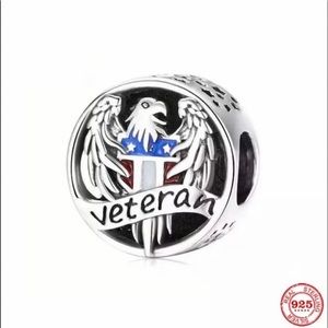 Veteran Vet Military USA Patriot S925 Silver Charm, Veteran Jewelry,